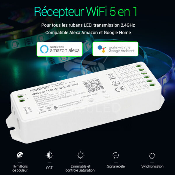 Contrôleur 5 en 1 RGB CCT 2,4 GHz + Wifi Info