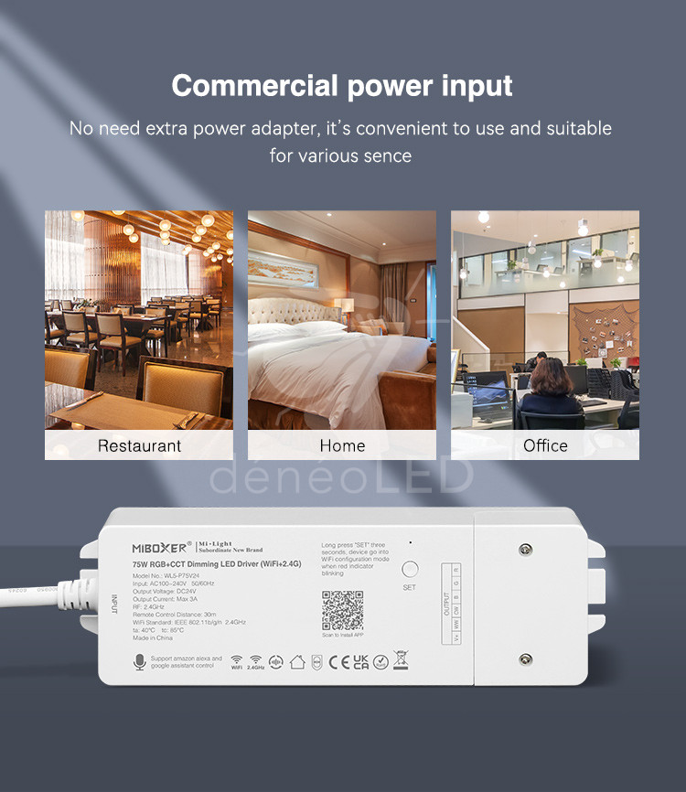 Transformateur + Contrôleur RGB-CCT 2.4GHz + Wifi 24V 75W mes